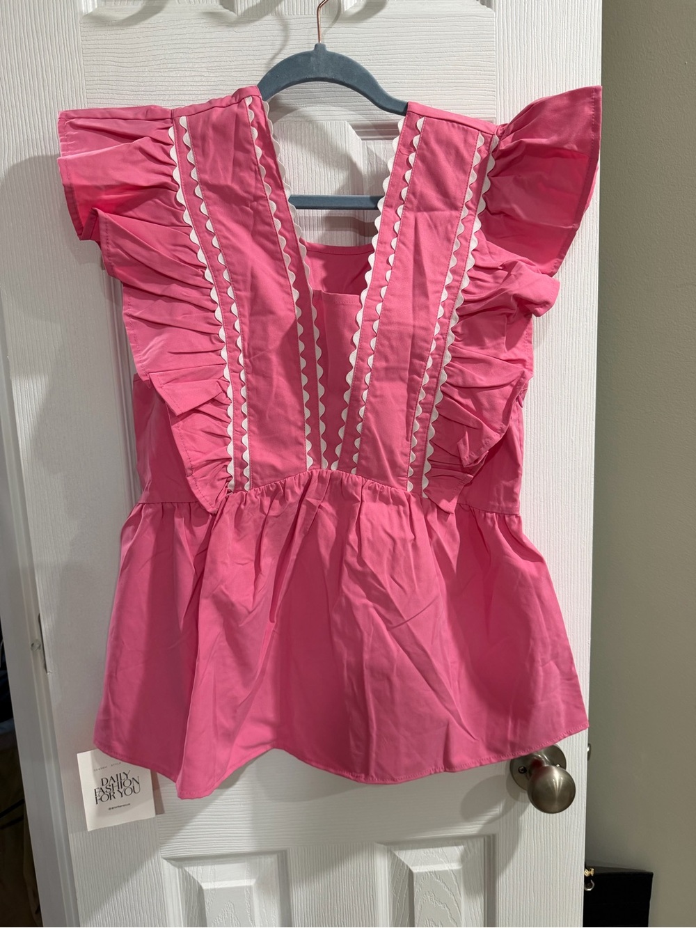 Pink & White Ricrac Ruffle Top - NWT - M
